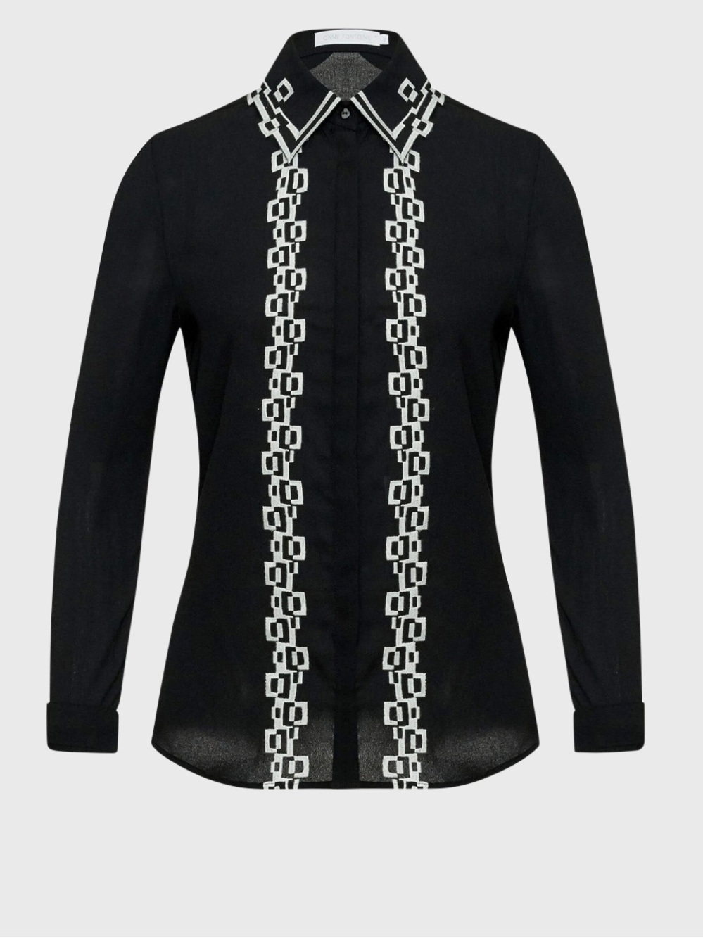 Anne Fontaine Black long sleeve shirt with embroidered geometric details